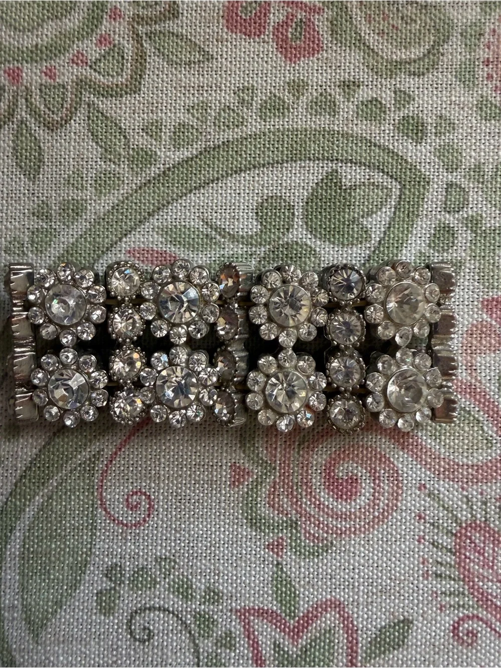 Silver-Tone Crystal Floral Stretch Statement Bracelet